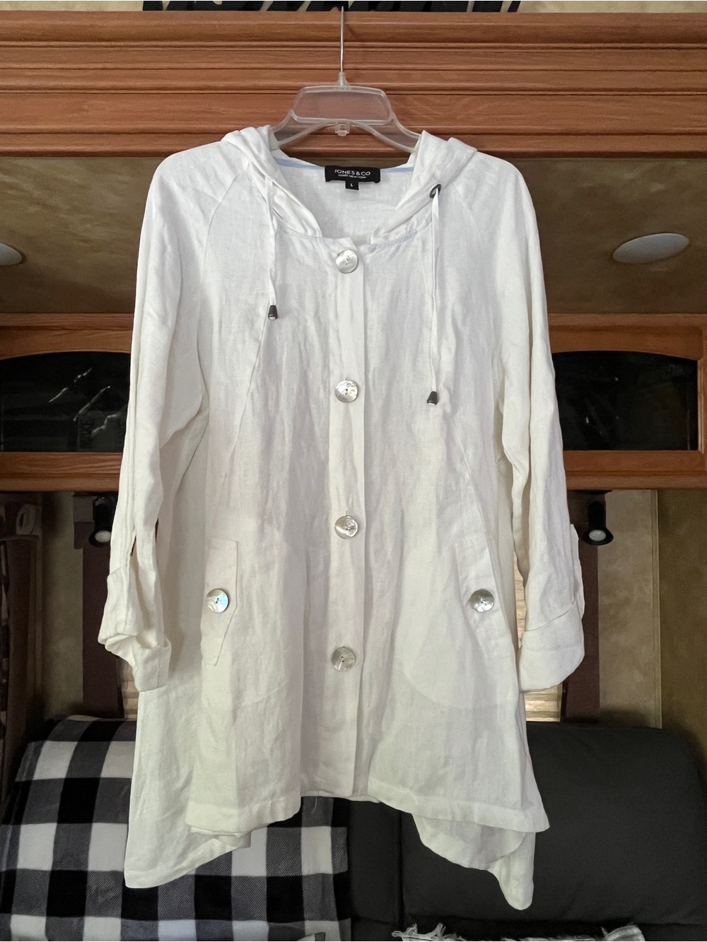 Jones New York Cream Hooded Button-Front Trench Coat
